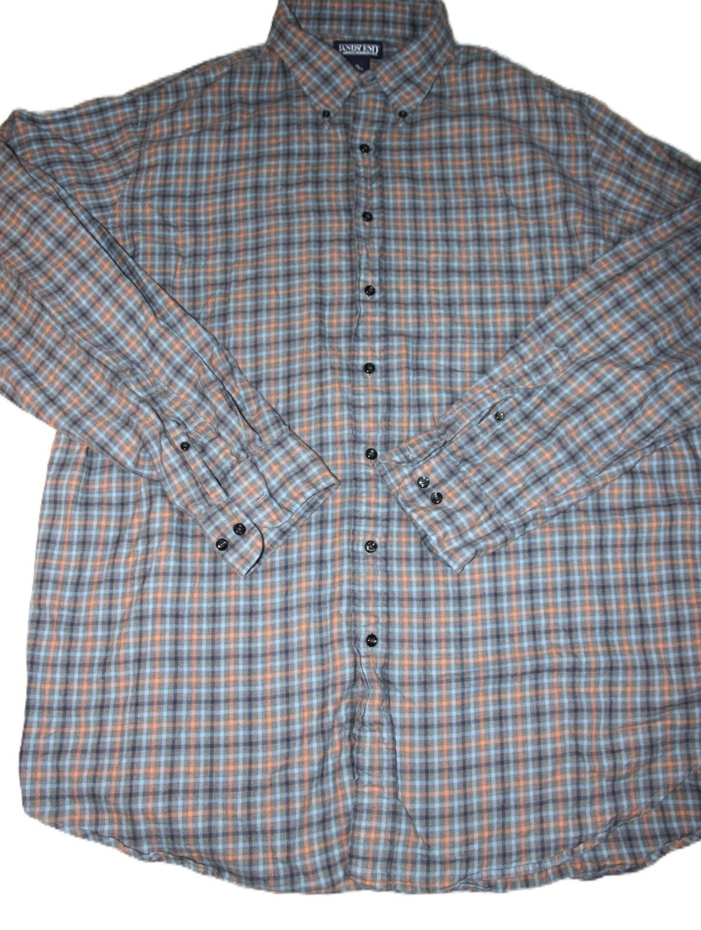 Lands' End Shirt Mens XL Gray Plaid Button Up Long Sleeve Flannel Cotton